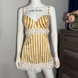 VS Victoria’s Secret Ruffled Slip lingerie dress gold /Yellow white stripes